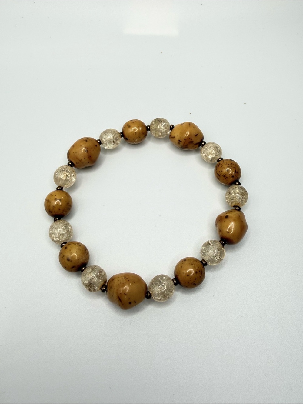 Neutral Brown and Clear Beaded Stretch Bracelet
